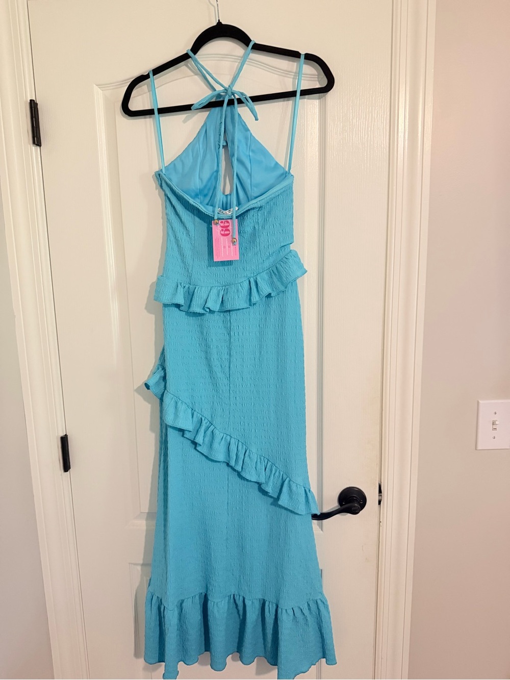 Turquoise Ruffle Halter Maxi Dress - Picture 4 of 6